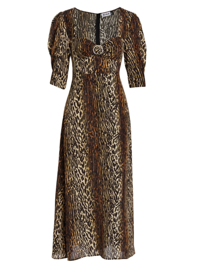 Shop Rixo London Women's Karen Leopard Midi-dress In Bohemia Leopard