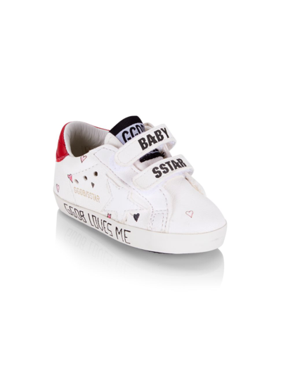 Shop Golden Goose Baby Girl's Baby School Of Heart Print Sneakers In White Red