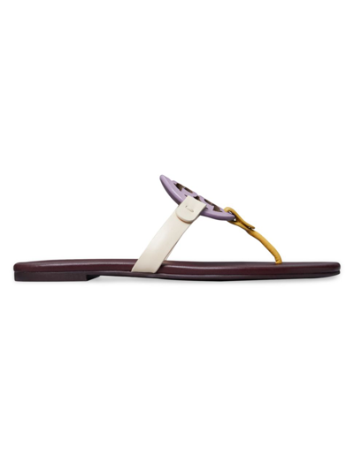 Tory Burch Miller Colorblocked Leather Sandals In Lavender/cornbread |  ModeSens