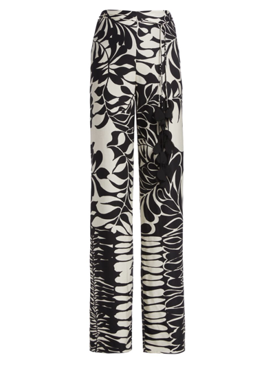 Shop Alexis Women's Bow Belted Straight-leg Pants In Black Floral