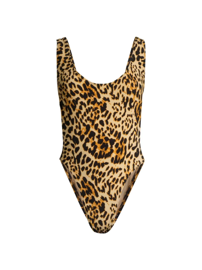 Shop Norma Kamali Marissa Printed One-piece Swimsuit In Leopard