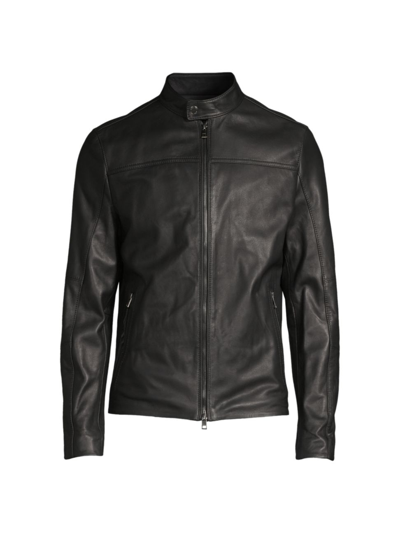 Shop Michael Kors Men's Leather Racer Jacket In Black