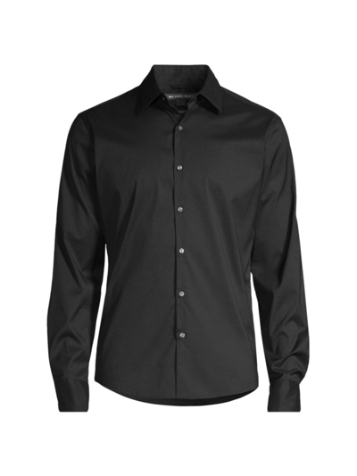 Shop Michael Kors Men's Stretch Cotton Shirt In Black