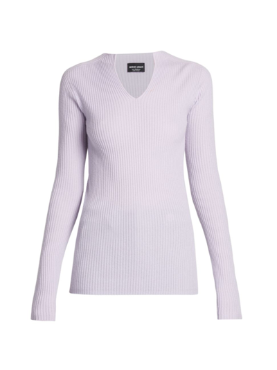 Shop Giorgio Armani Women's Cashmere Rib-knit Sweater In Lilac