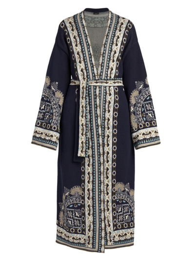 Shop Etro Women's Geo Foulard Robe Coat In Navy