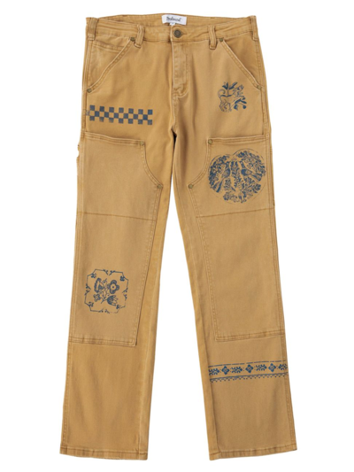Shop Profound Men's Handart Printed Jeans In Beige