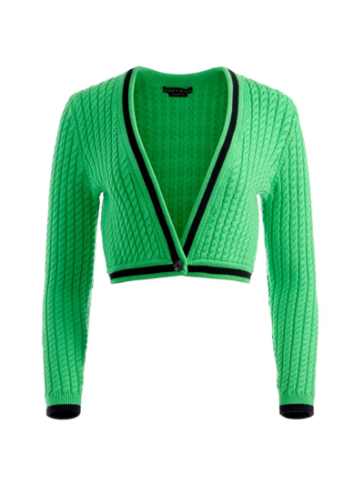 Shop Alice And Olivia Women's Jenae Cable-knit Cropped Cardigan In Garden Green Black