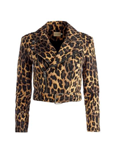 Shop Alice And Olivia Women's Johnsie Leopard Print Moto Jacket In Spotted Leopard Dark Tan