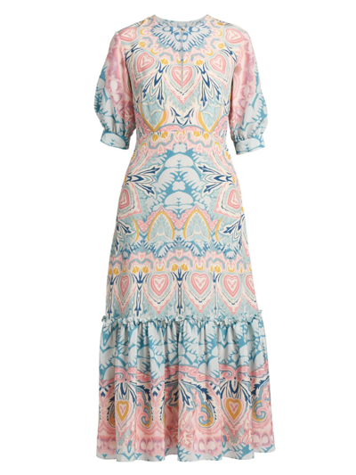 Shop Etro Women's Boho Butterfly Keyhole Midi-dress In Light Blue