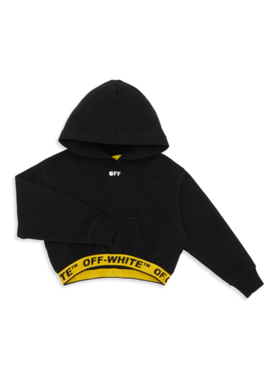 Shop Off-white Little Girl's & Girl's Logo Industrial Crop Hoodie In Black Yellow