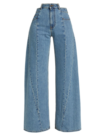 Paneled High-rise Wide-leg Jeans In Stone Wash