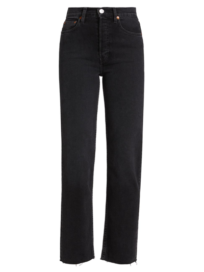 Shop Re/done Women's 70s Stove Pipe High-rise Stretch Crop Jeans In Washed Noir