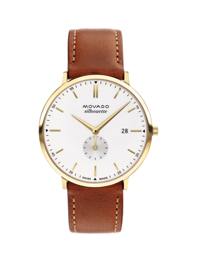 Shop Movado Men's Heritage Silhoutte Leather Strap Watch In White