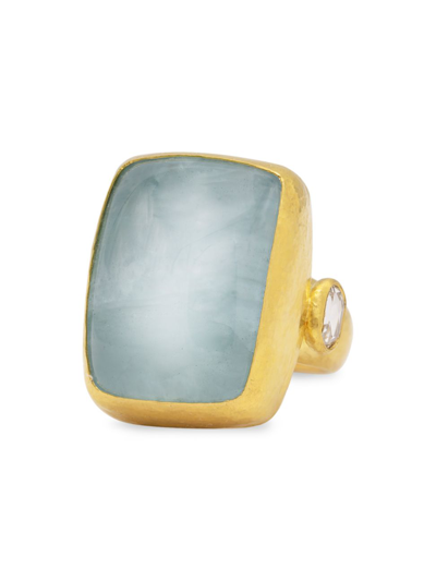 Shop Gurhan Women's Rune 24k Yellow Gold, Aquamarine, & Diamond Ring