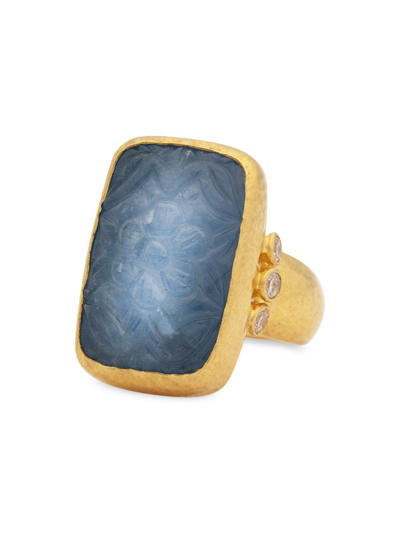 Shop Gurhan Women's Rune 24k Yellow Gold, Aquamarine, & Diamond Ring