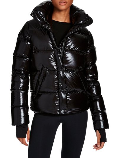 Shop Sam Women's Isabel Glossy Down Puffer Jacket In Caviar