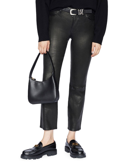 Shop Frame Women's Le High Straight-leg Leather Pants In Noir