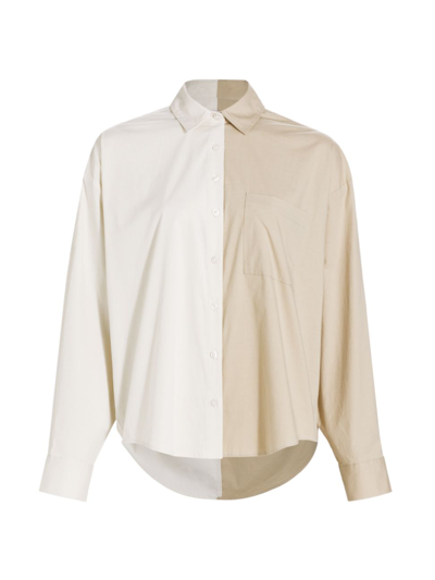 Shop Pistola Women's Sloane Two-tone Button-up Shirt In Sesame Ecru Split