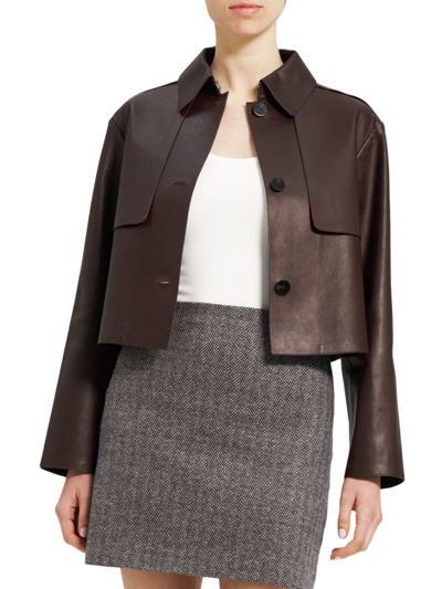 Shop Theory Women's Cropped Lambskin Trench In Brownstone