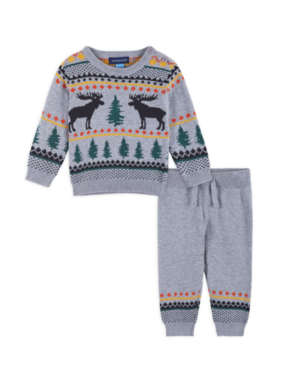 Shop Andy & Evan Baby Boy's Grey Moose Jacquard Two-piece Sweater Set