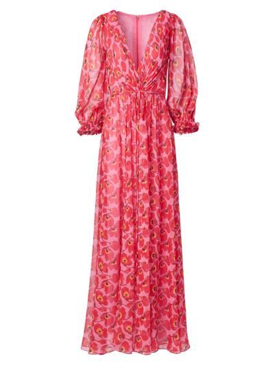 Shop Carolina Herrera Women's V-neck Floral Silk Maxi Dress In Poppy Multi