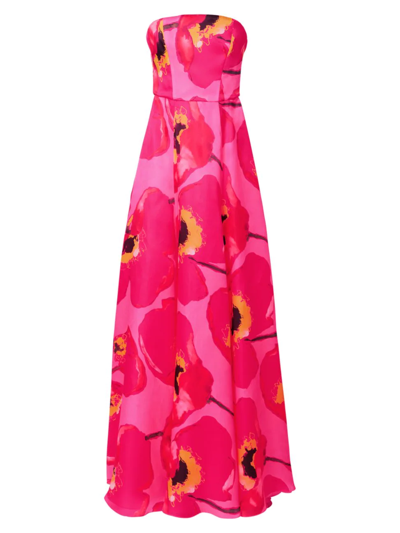 Shop Carolina Herrera Women's Strapless Floral Silk Gown In Pink Multi