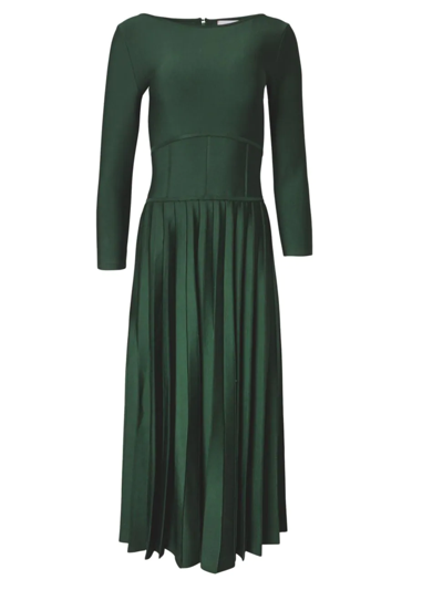 Shop Carolina Herrera Women's Pleated Corset Midi-dress In Racing Green