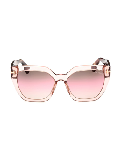 Shop Tom Ford Women's Phoebe 56mm Square Sunglasses In Shiny Transparent Pink