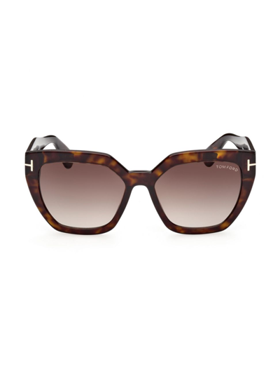 Shop Tom Ford Women's Phoebe 56mm Square Sunglasses In Shiny Classic Dark Havana