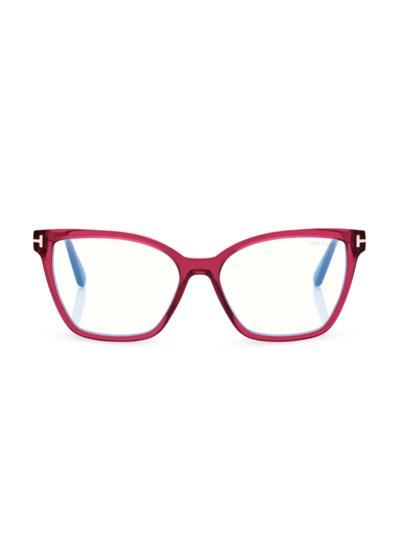 Shop Tom Ford Women's 53mm Cat Eye Blue Block Glasses In Transparent Fuchsia