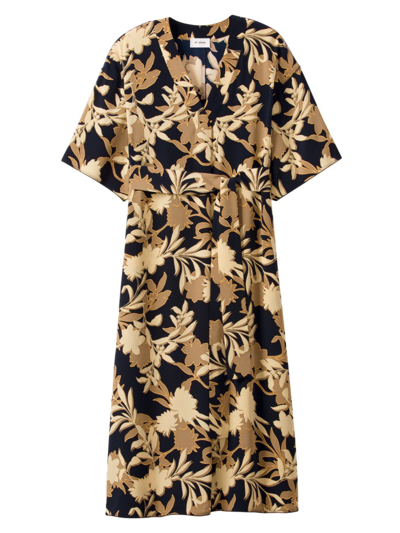 Shop St John Women's Belted Silk-blend Midi-dress In Navy Multi