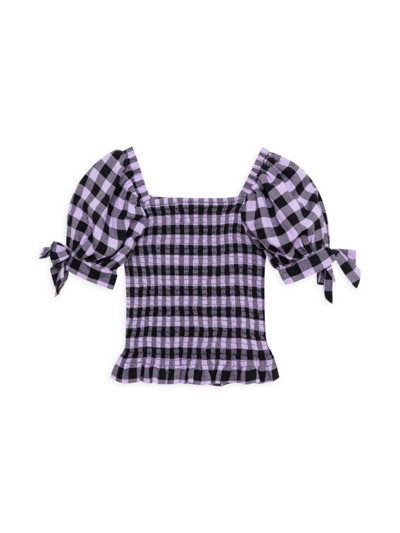 Shop Habitual Girl's Gingham Smocked Top In Lilac