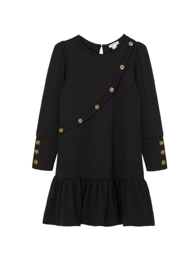 Shop Habitual Little Girl's Button Flounce Dress In Black