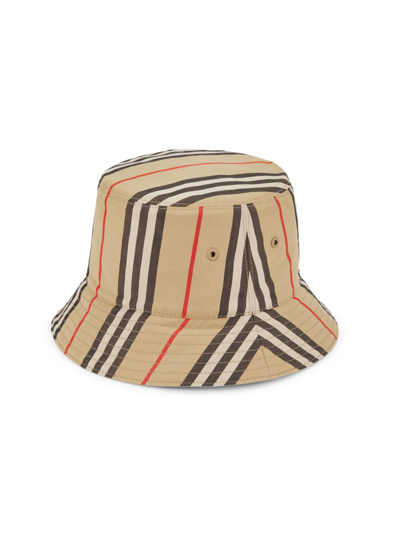Shop Burberry Women's Reversible Icon Stripe Canvas Bucket Hat In Archive Beige