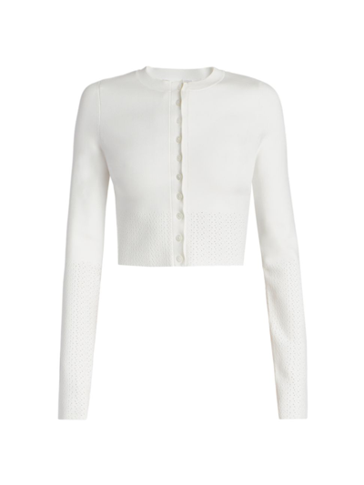 Shop Victoria Beckham Women's Cropped Dot-knit Cardigan In White