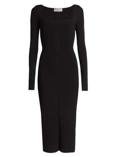 Shop Victoria Beckham Women's Fitted Squareneck Midi-dress In Black