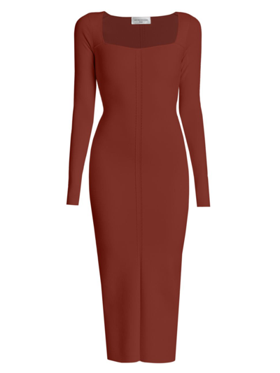 Shop Victoria Beckham Women's Fitted Squareneck Midi-dress In Brown
