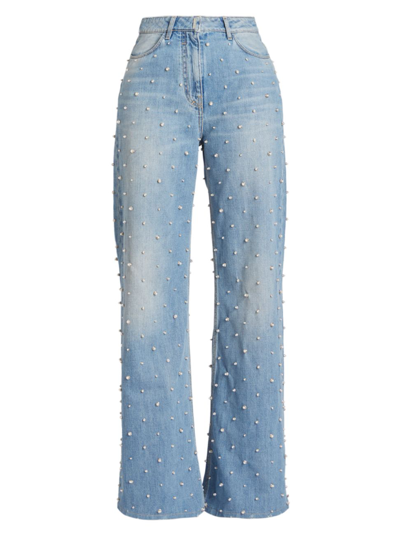 Shop Givenchy Women's High-rise Stretch Pearl Wide-leg Jeans In Blue White