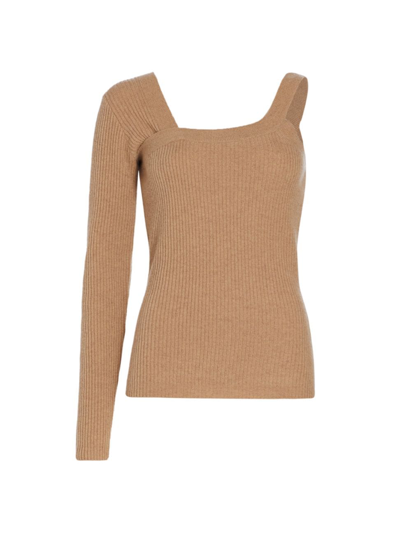 Shop Naadam Women's Wool-cashmere Ribbed Asymmetrical Sweater In Hazelnut