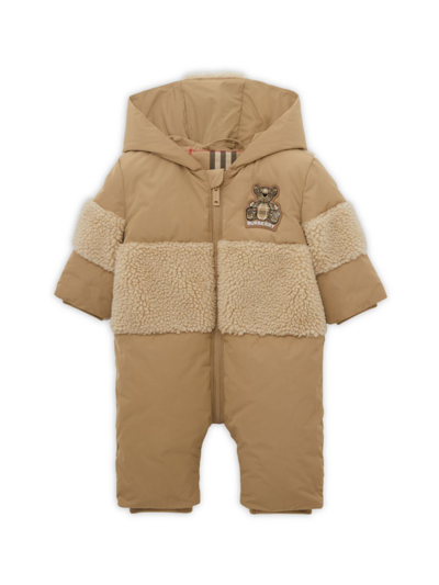 Shop Burberry Baby's Plush Ray Archive Puffer Suit In Archive Beige
