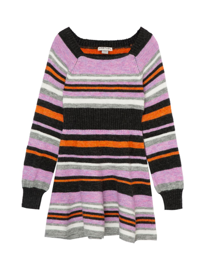 Shop Habitual Girl's Multi Stripe Fit-and-flare Sweater Dress In Neutral