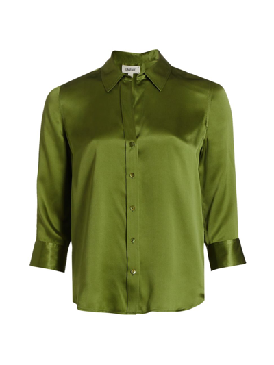 Shop L Agence Women's Dani Silk Button-up Shirt In English Ivy