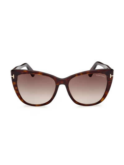 Shop Tom Ford Women's Nora 57mm Cat Eye Sunglasses In Shiny Classic Dark Havana