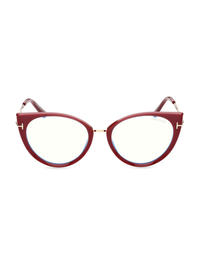 Shop Tom Ford Women's 54mm Cat Eye Blue Block Glasses In Shiny Fuchsia