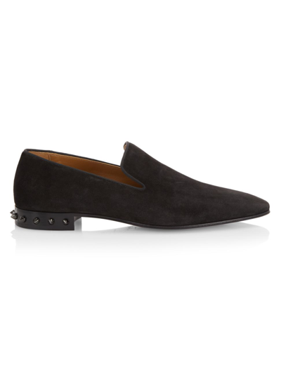 Shop Christian Louboutin Men's Marquees Spiked Suede Loafers In Black