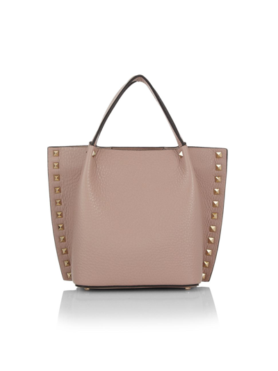 Shop Valentino Women's Rockstud Small Leather Tote In Poudre