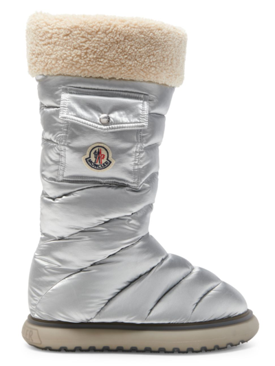 Shop Moncler Women's Gaia Pocket Metallic Faux Fur-trim Snow Boots In Silver