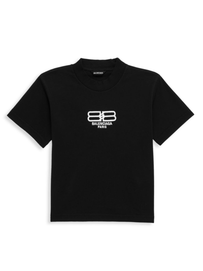 Shop Balenciaga Little Kid's & Kid's Bb Logo T-shirt In Washed Black White