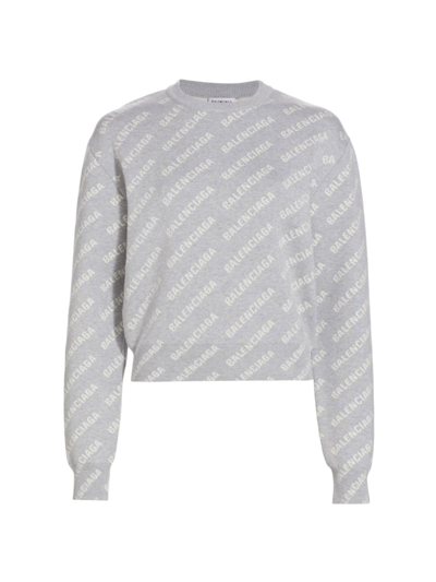 Shop Balenciaga Women's Logo Cropped Sweater In Grey White