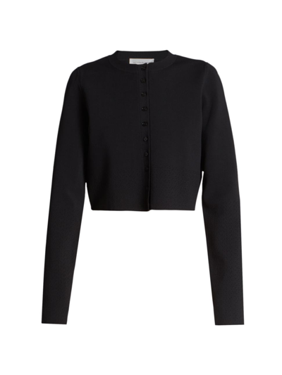 Shop Victoria Beckham Women's Cropped Dot-knit Cardigan In Black
